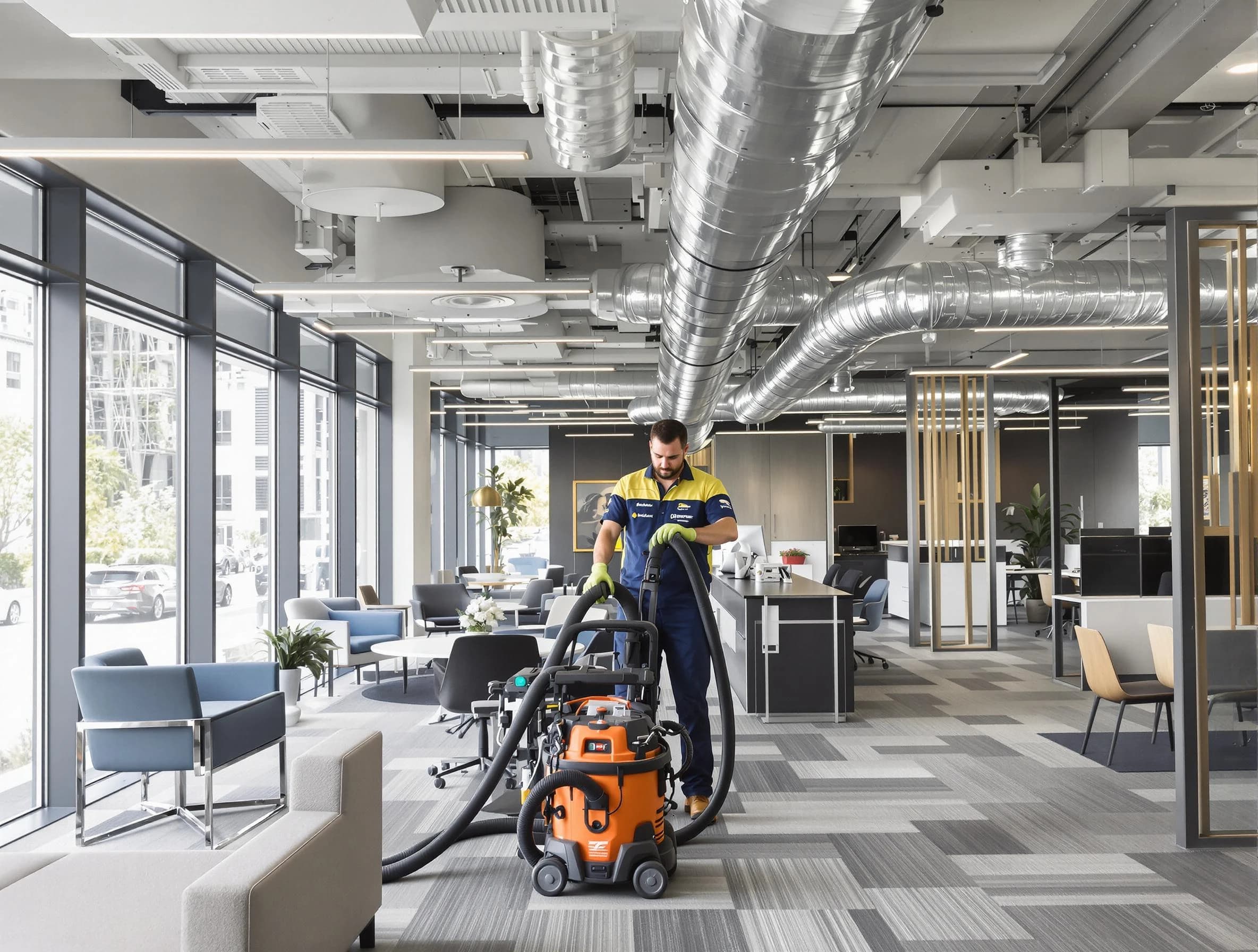 Decatur Air Duct Cleaning team performing thorough commercial duct cleaning at a Decatur business center